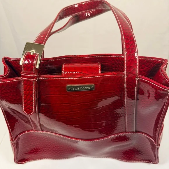 Liz Claiborne Burgundy Patent Shoulder Tote Bag - Picture 6 of 6